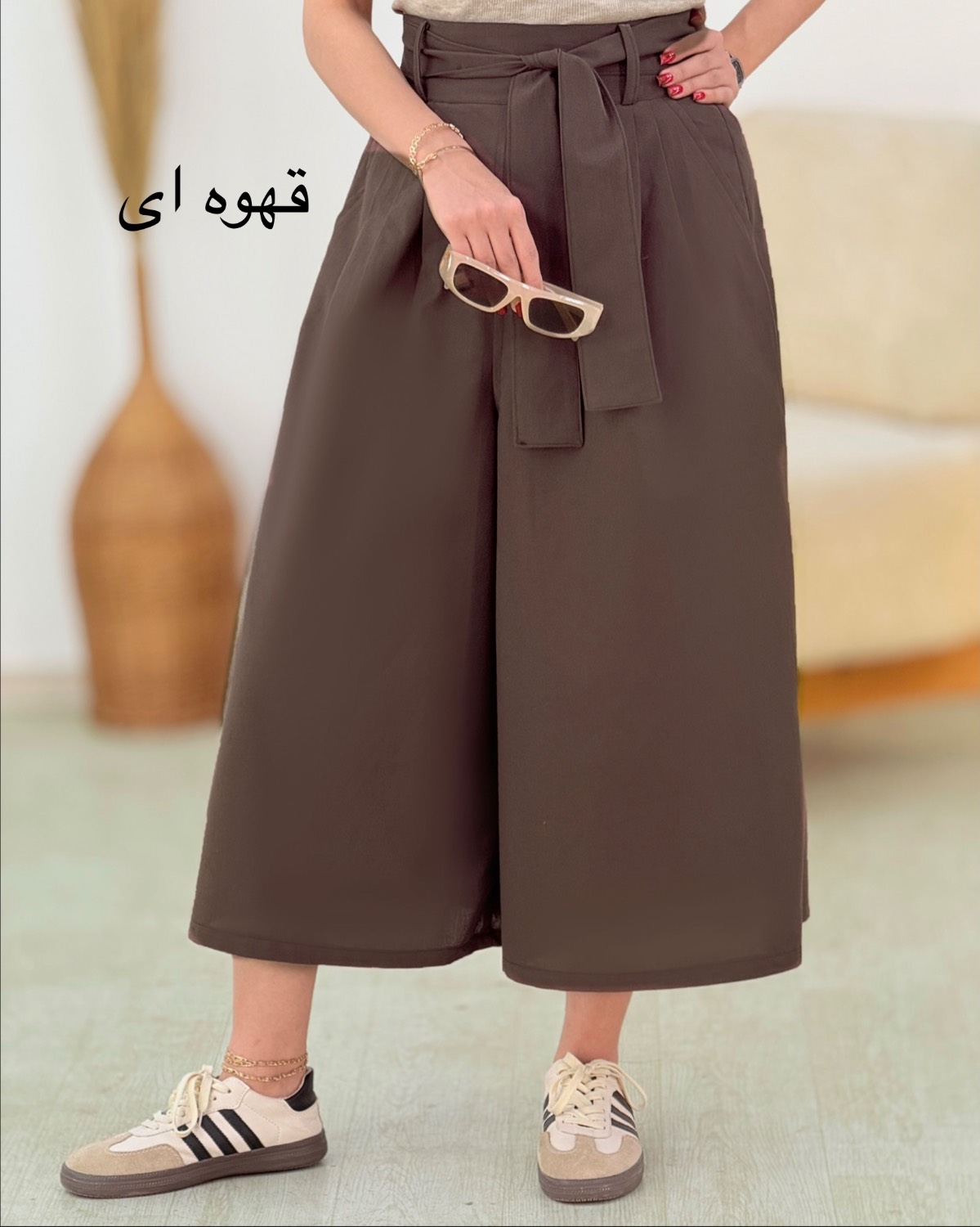 دامن شلواری لینن کمربنددار کد i330