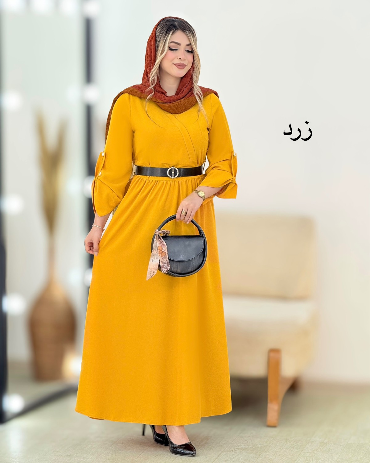 پیراهن الیزه کمربنددار کد i399