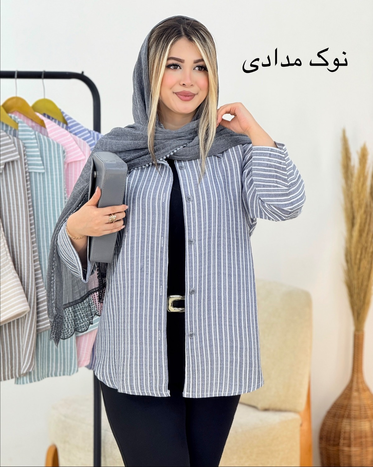 شومیز راه راه تک جیب لینن کد i321