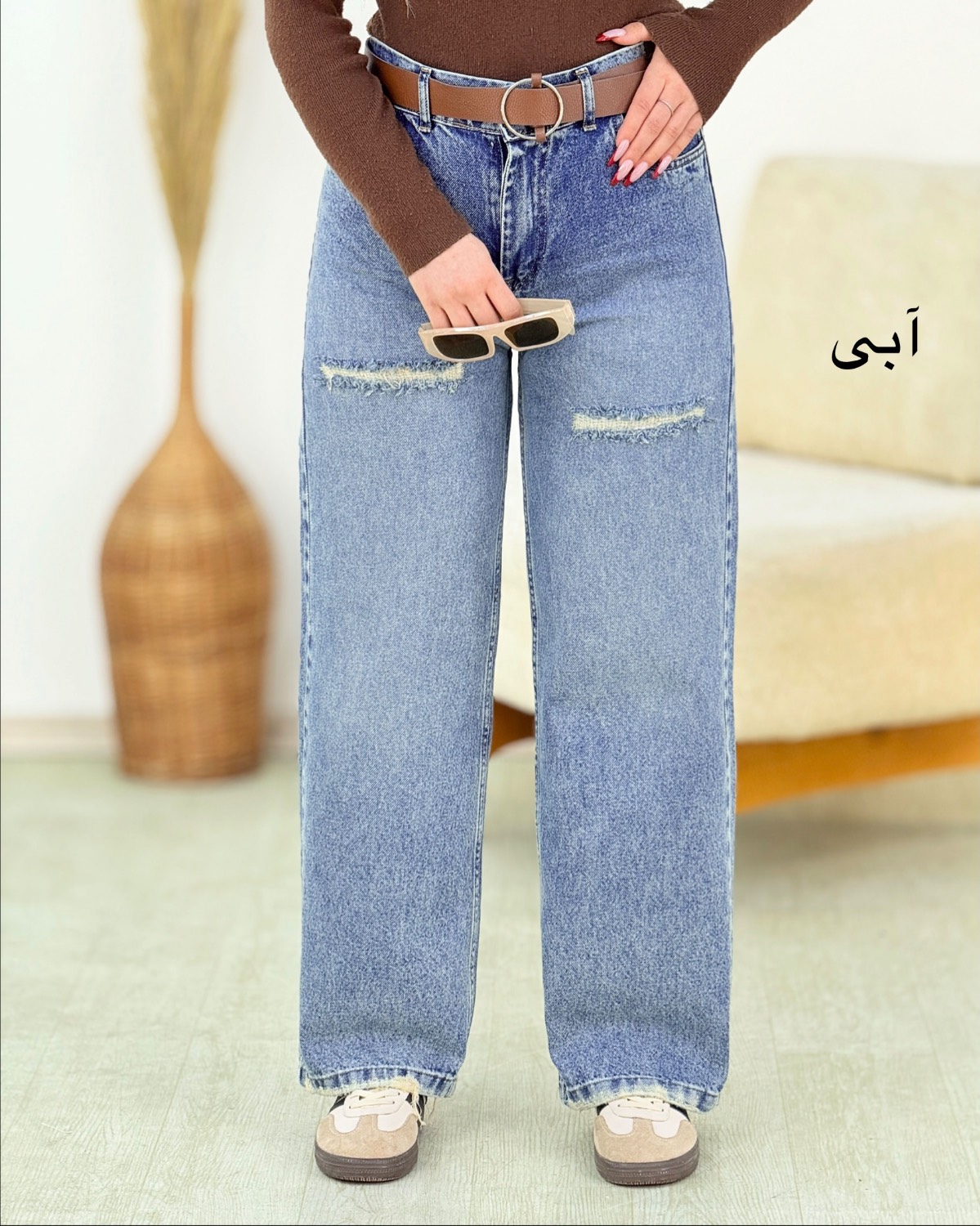 شلوار جین نیم بگ ریش دار کد i333