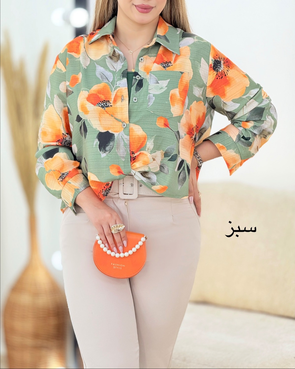 شومیز لینن جلوپیچ گلدار کد i350