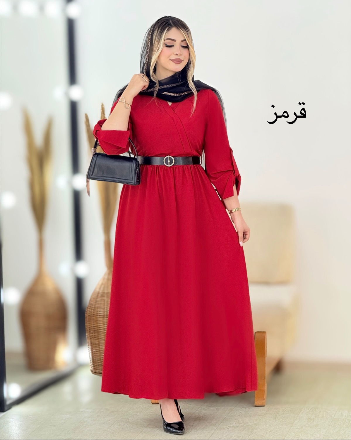 پیراهن الیزه کمربنددار کد i399