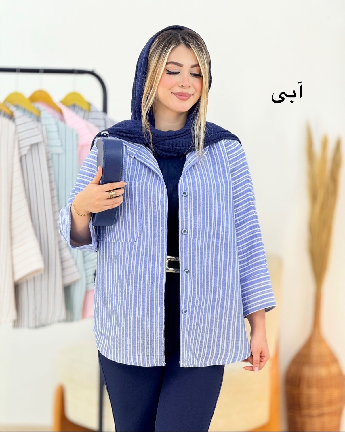 شومیز راه راه تک جیب لینن کد i321