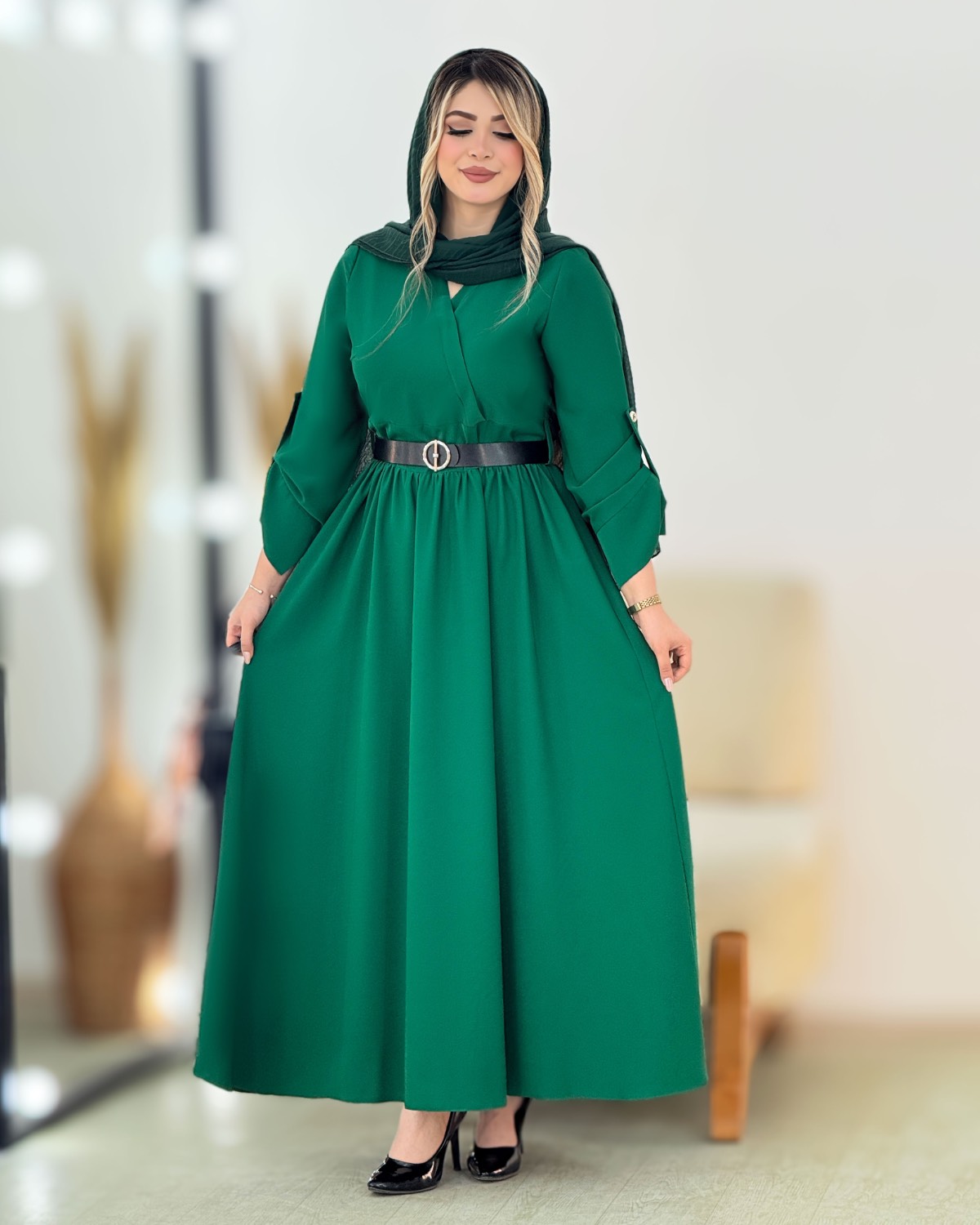 پیراهن الیزه کمربنددار کد i399