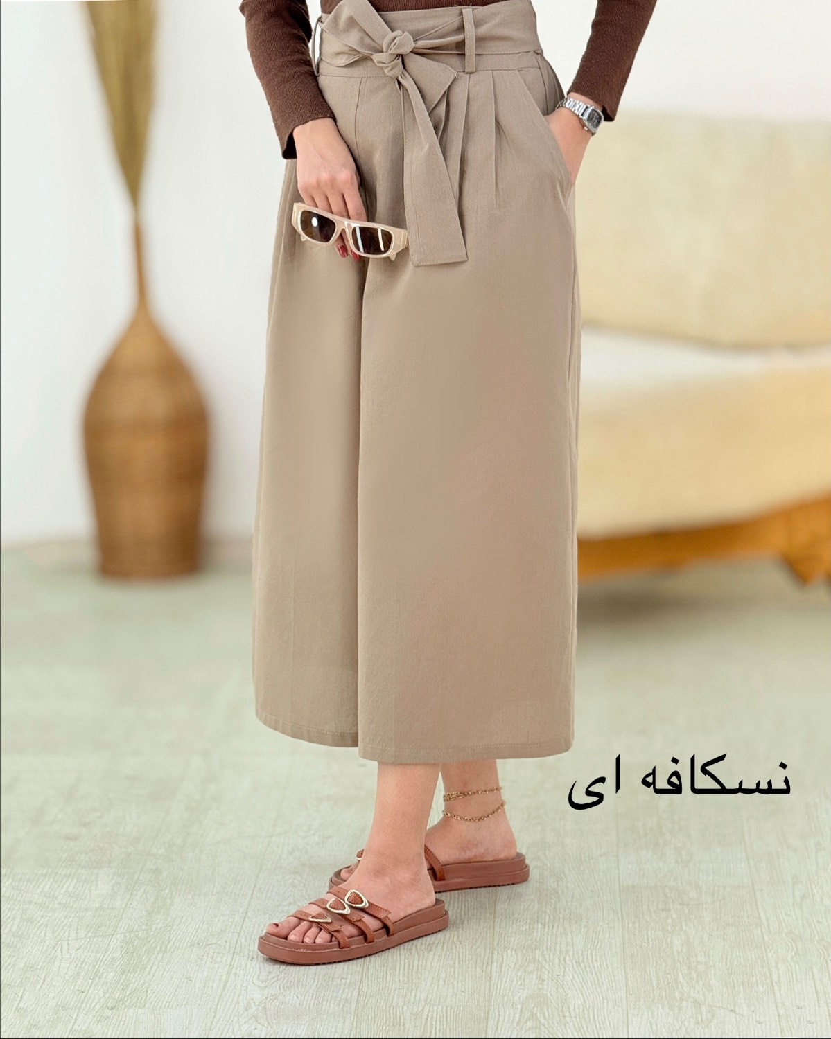 دامن شلواری لینن کمربنددار کد i330