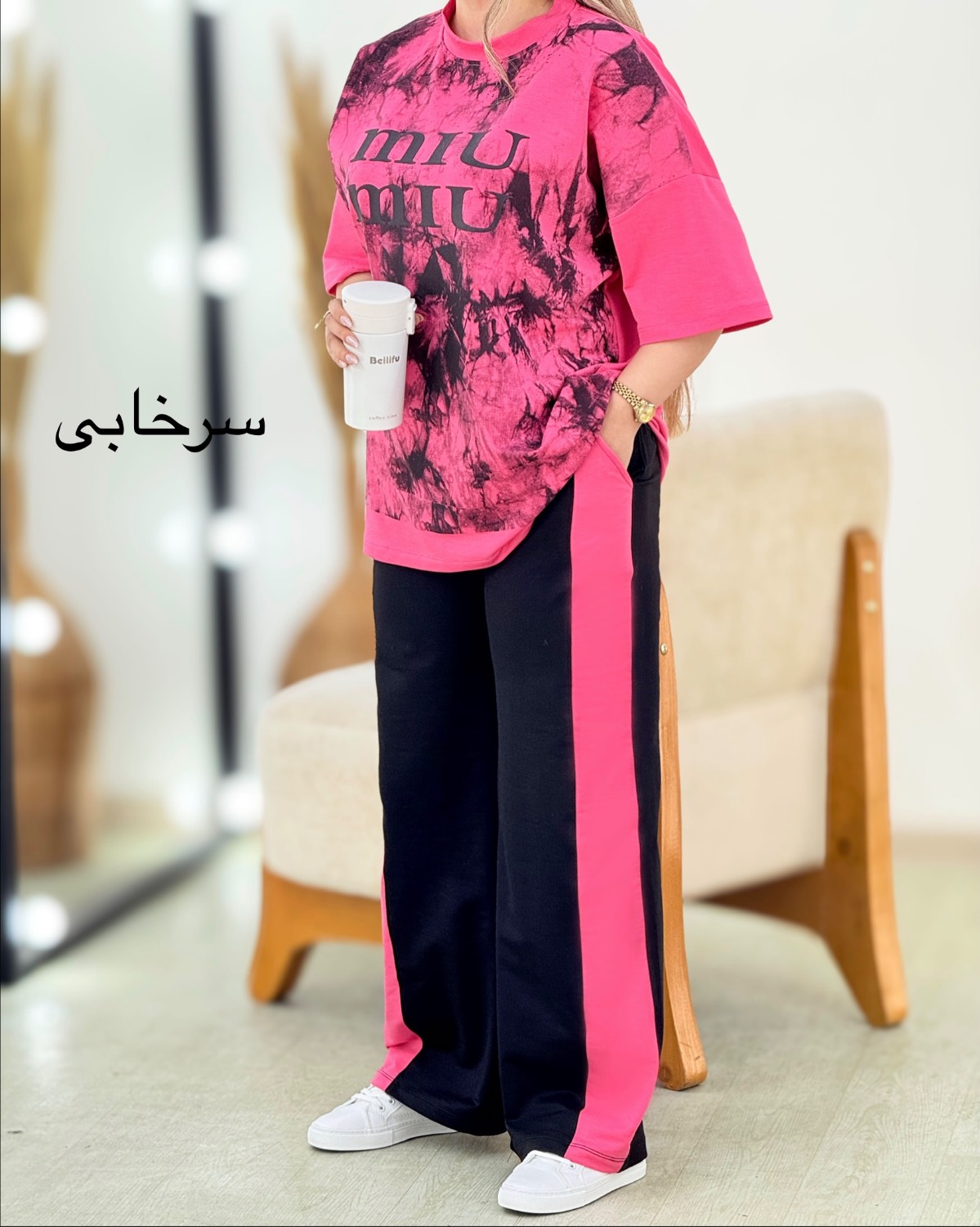 ست تیشرت و شلوار چاپی پنبه کد i387