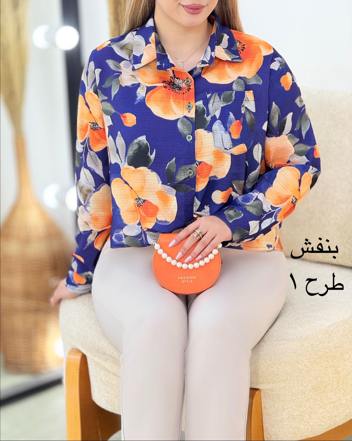 شومیز لینن جلوپیچ گلدار کد i350