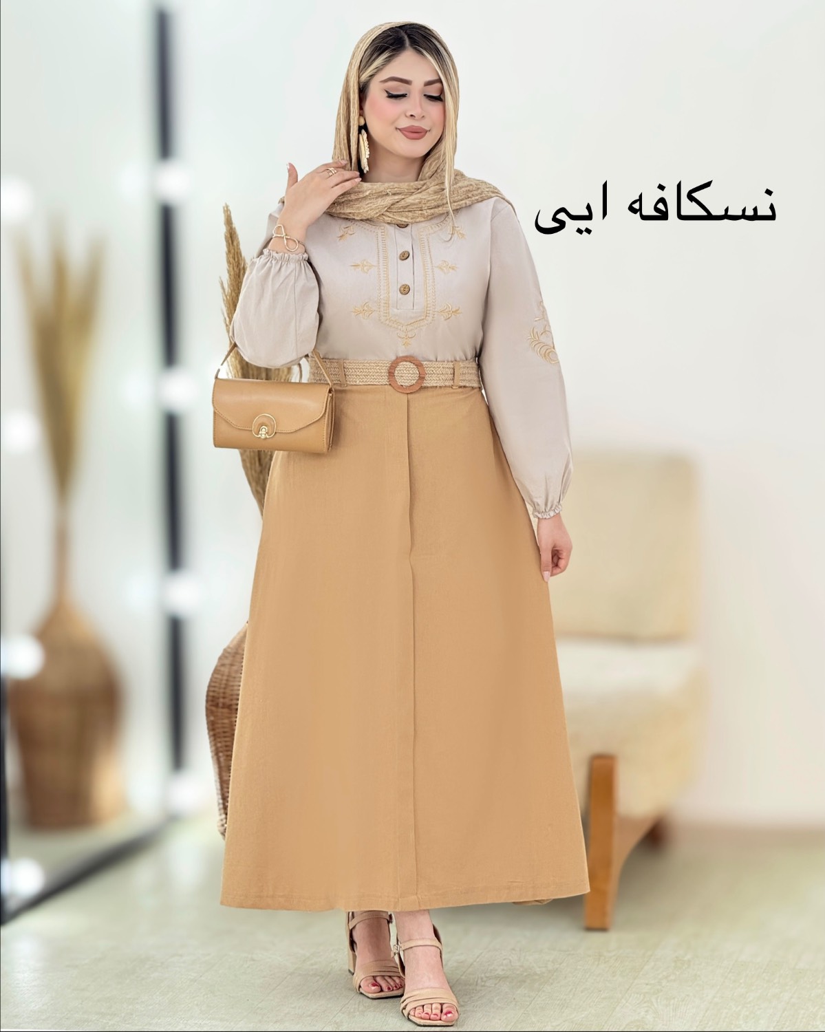ست شومیز و دامن گلدوزی لینن کد i363