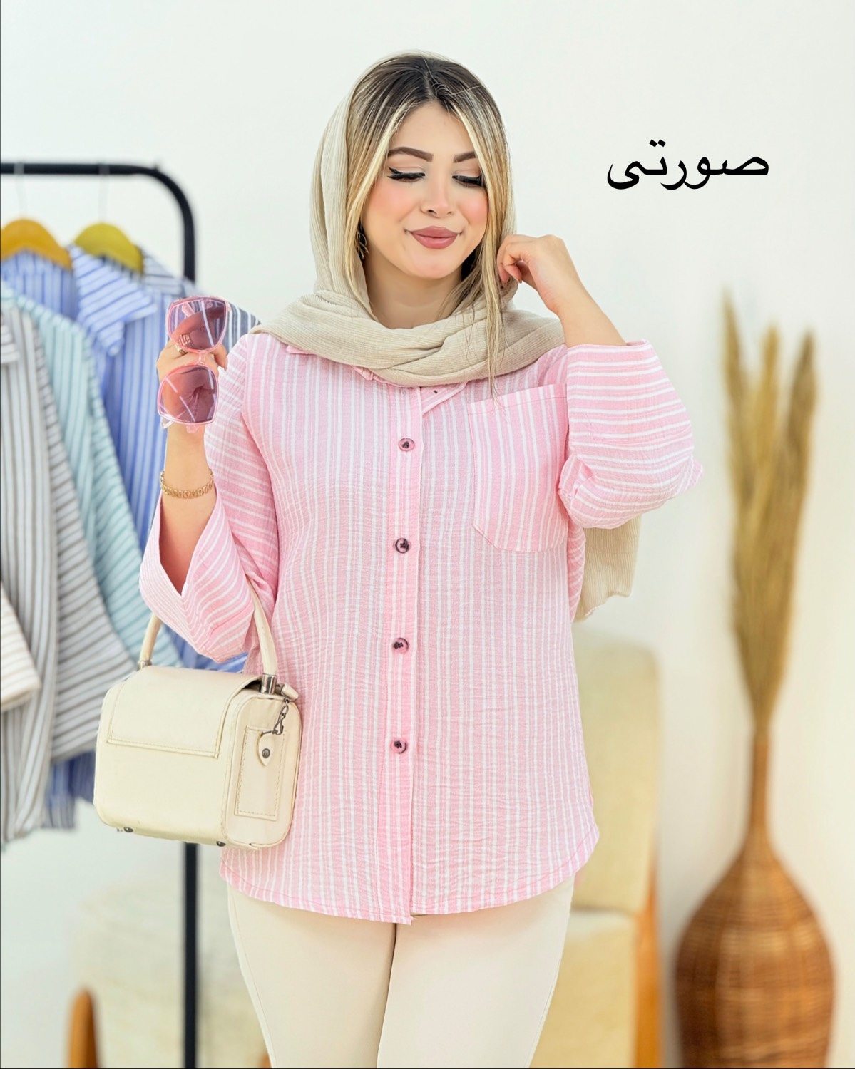 شومیز راه راه تک جیب لینن کد i321