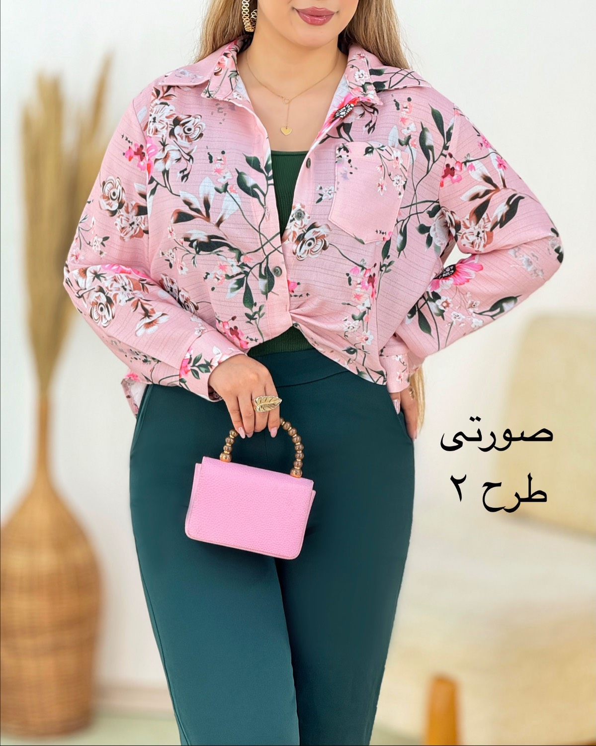 شومیز لینن جلوپیچ گلدار کد i350