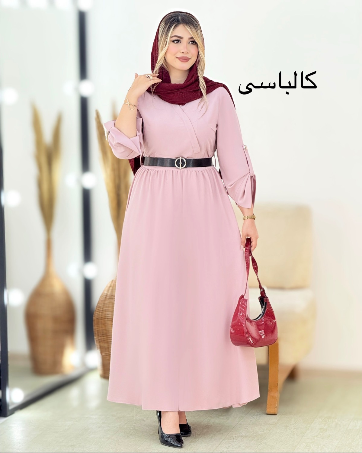 پیراهن الیزه کمربنددار کد i399