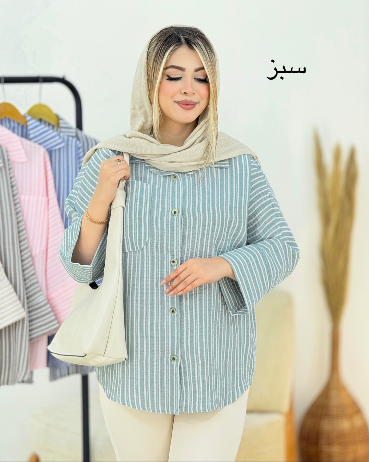 شومیز راه راه تک جیب لینن کد i321