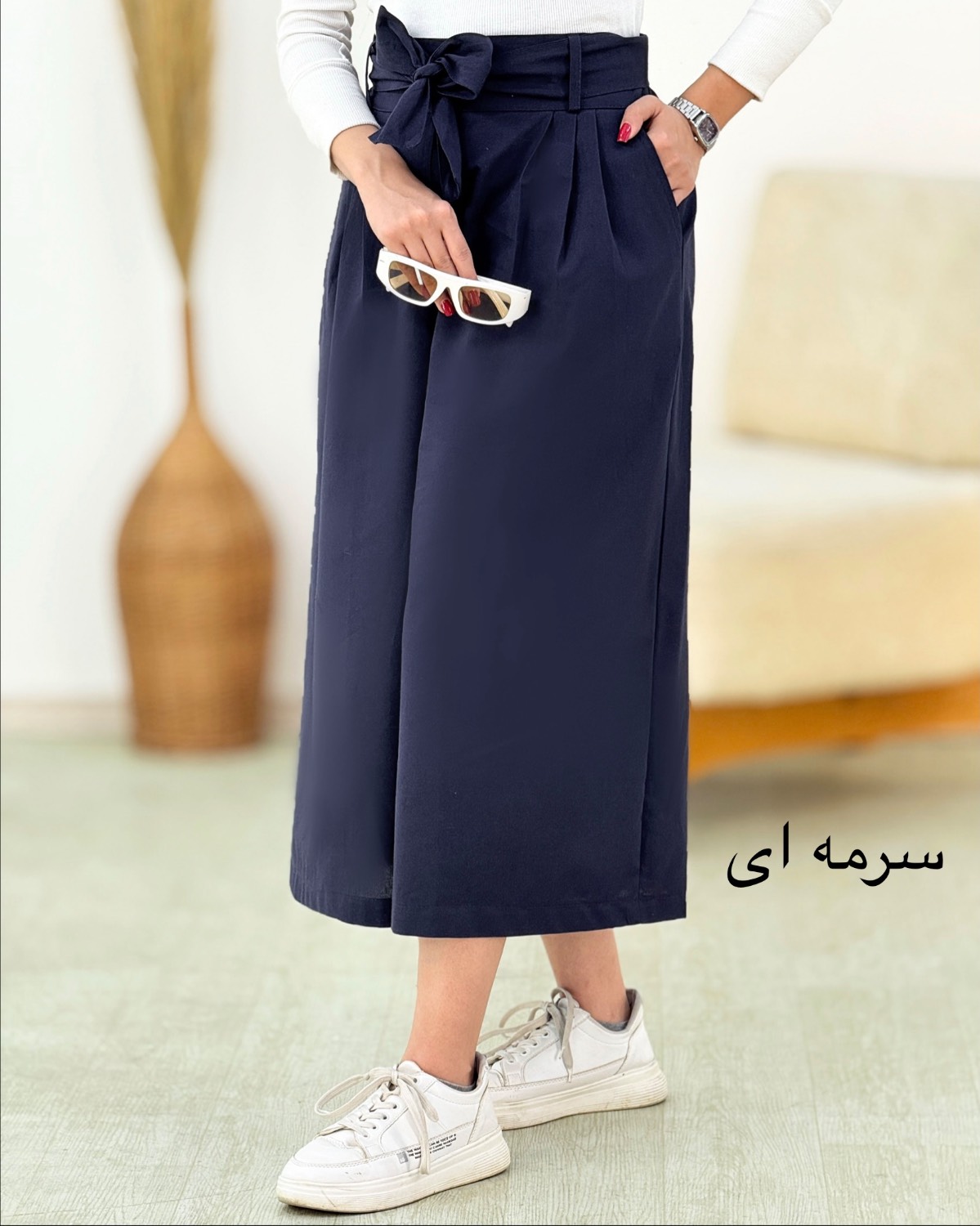 دامن شلواری لینن کمربنددار کد i330