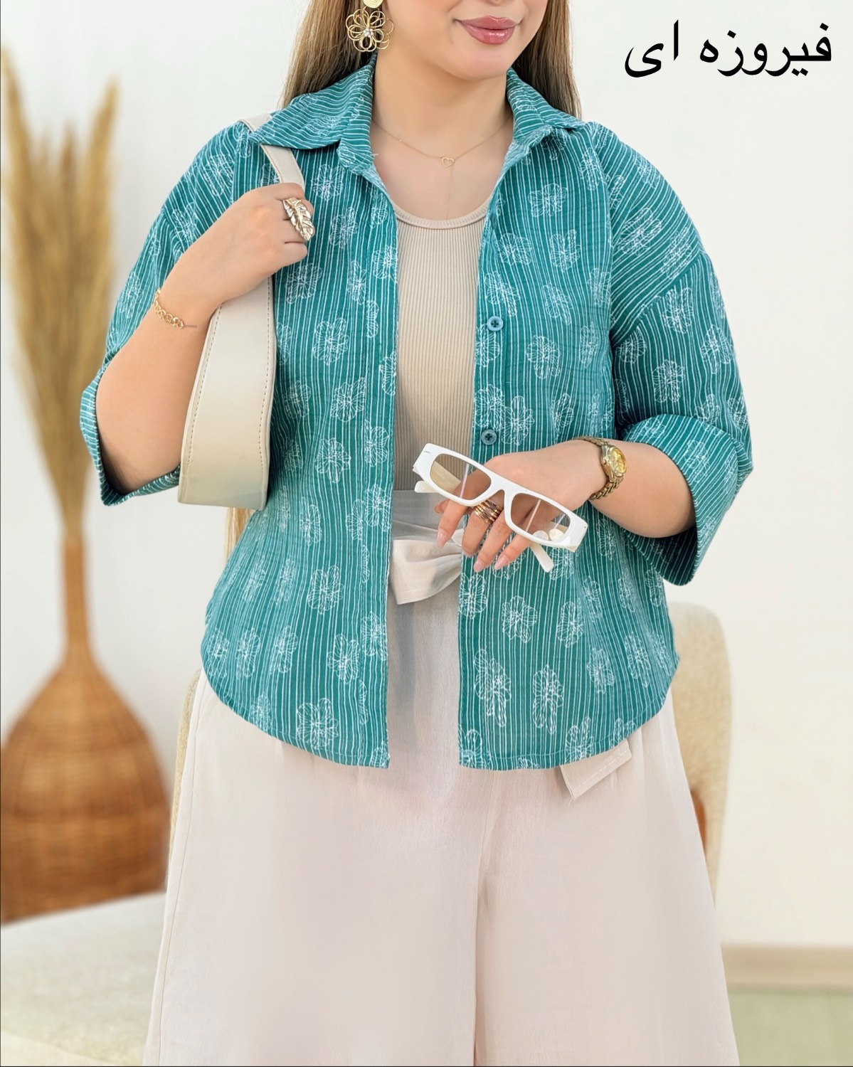 شومیز لینن طرح گل کد i326