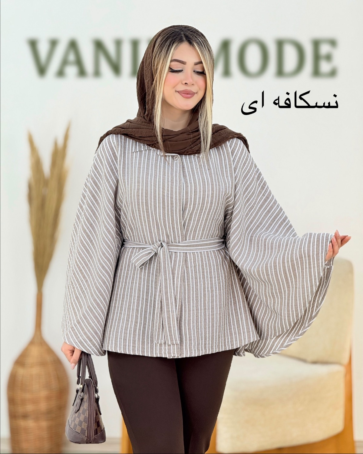 مانتو پانچ راه راه لینن کد i320