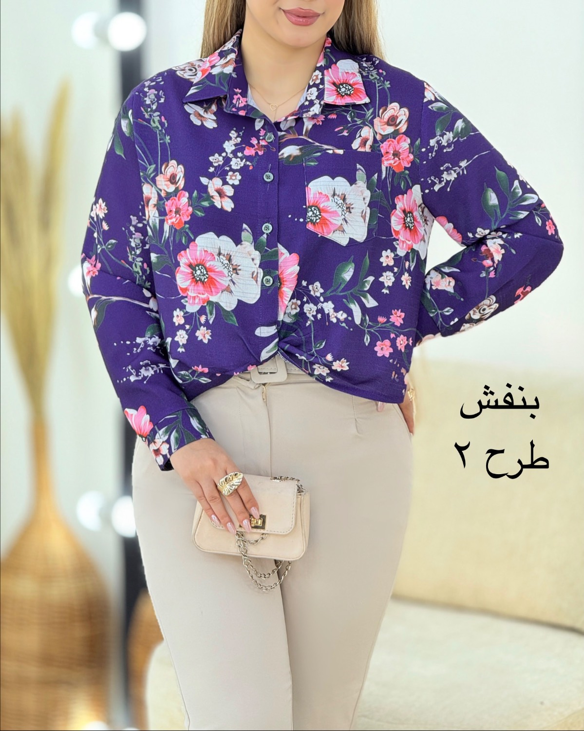 شومیز لینن جلوپیچ گلدار کد i350