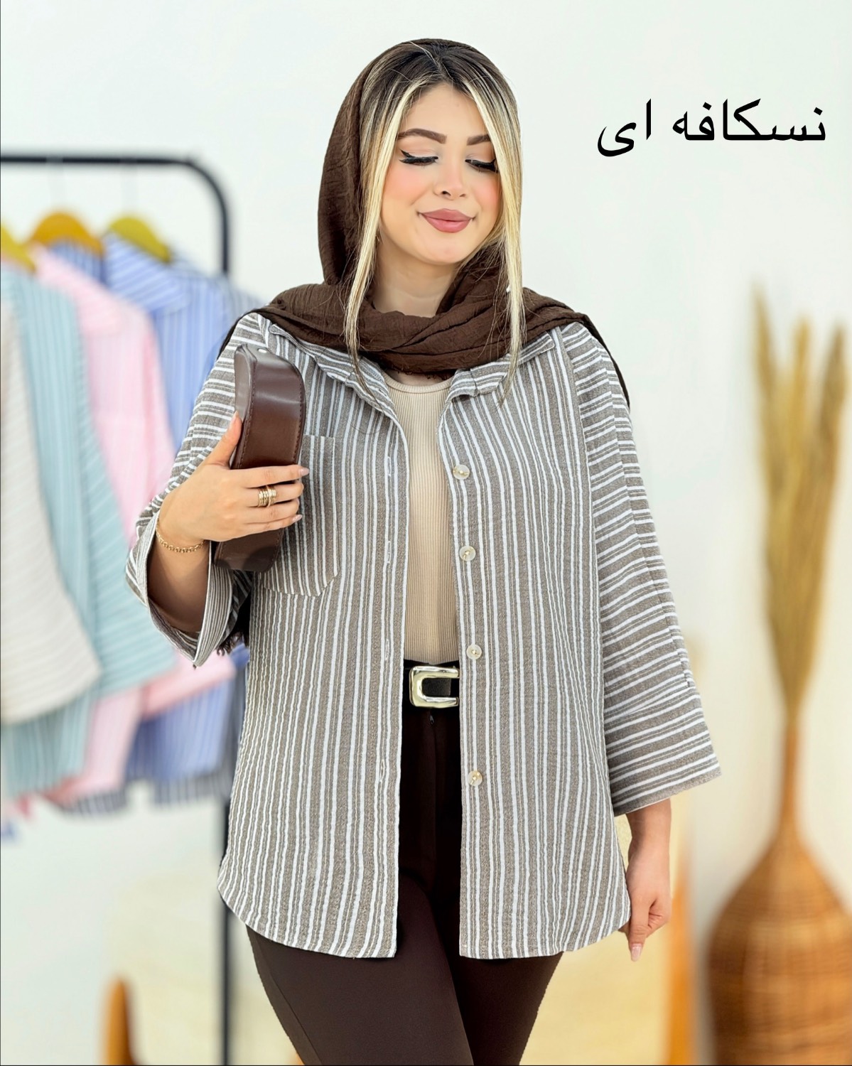 شومیز راه راه تک جیب لینن کد i321