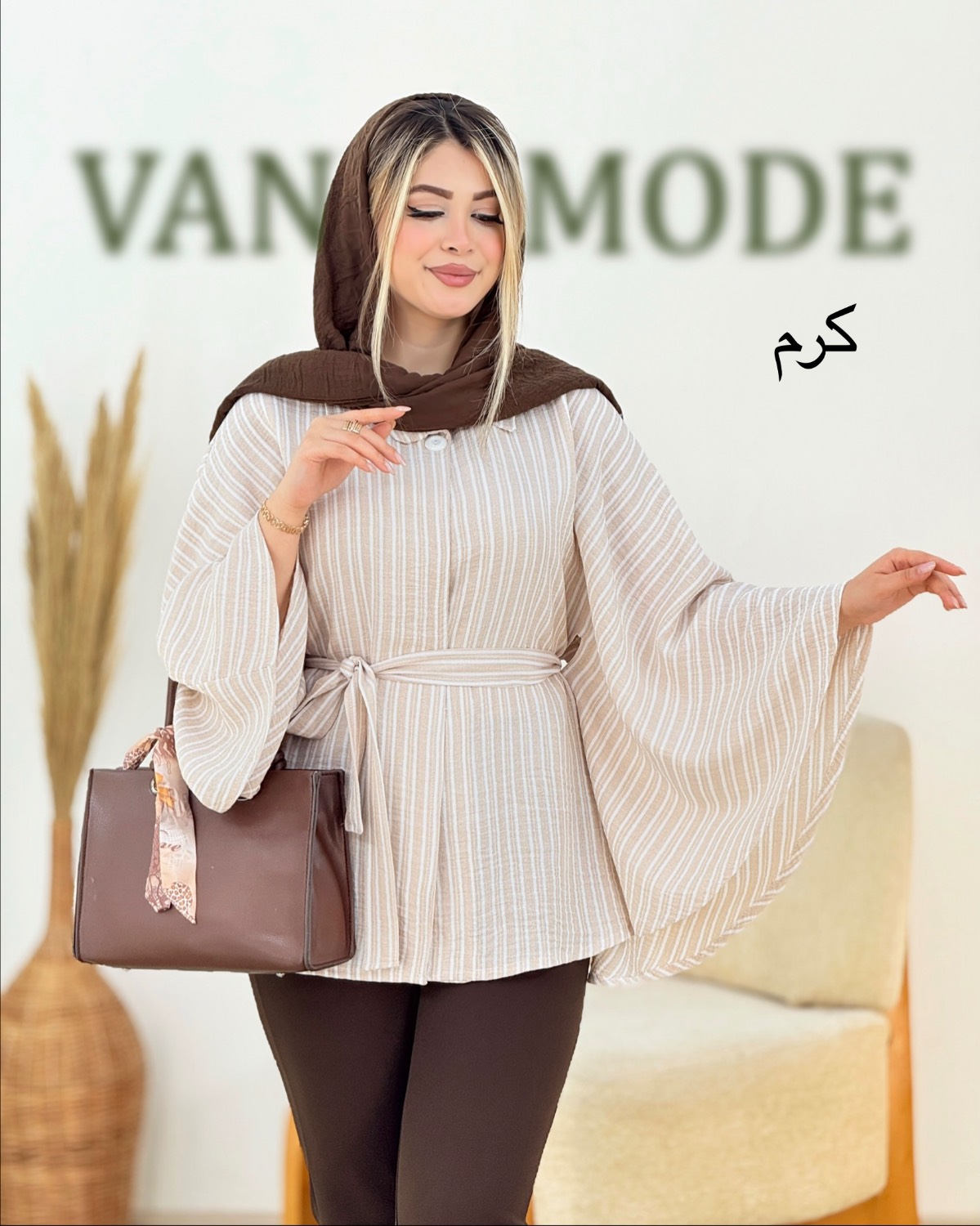 مانتو پانچ راه راه لینن کد i320