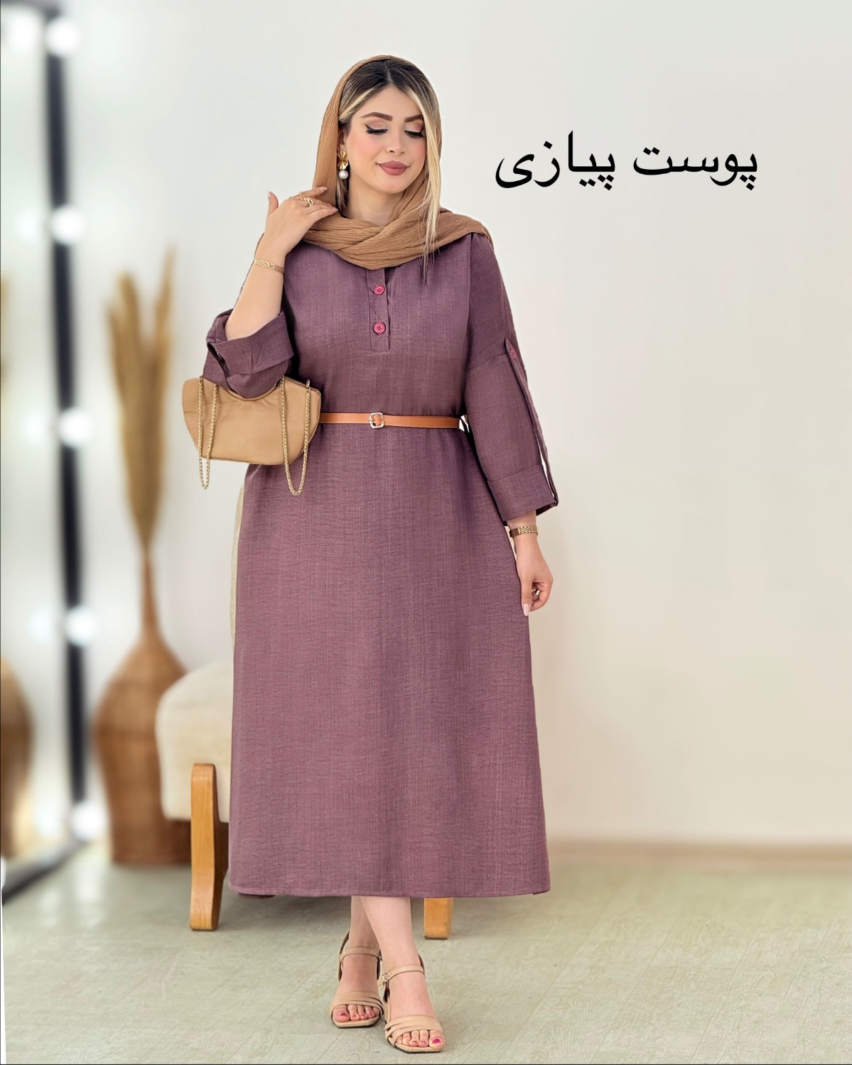 پیراهن آستین پاگون کمربنددار کد i423