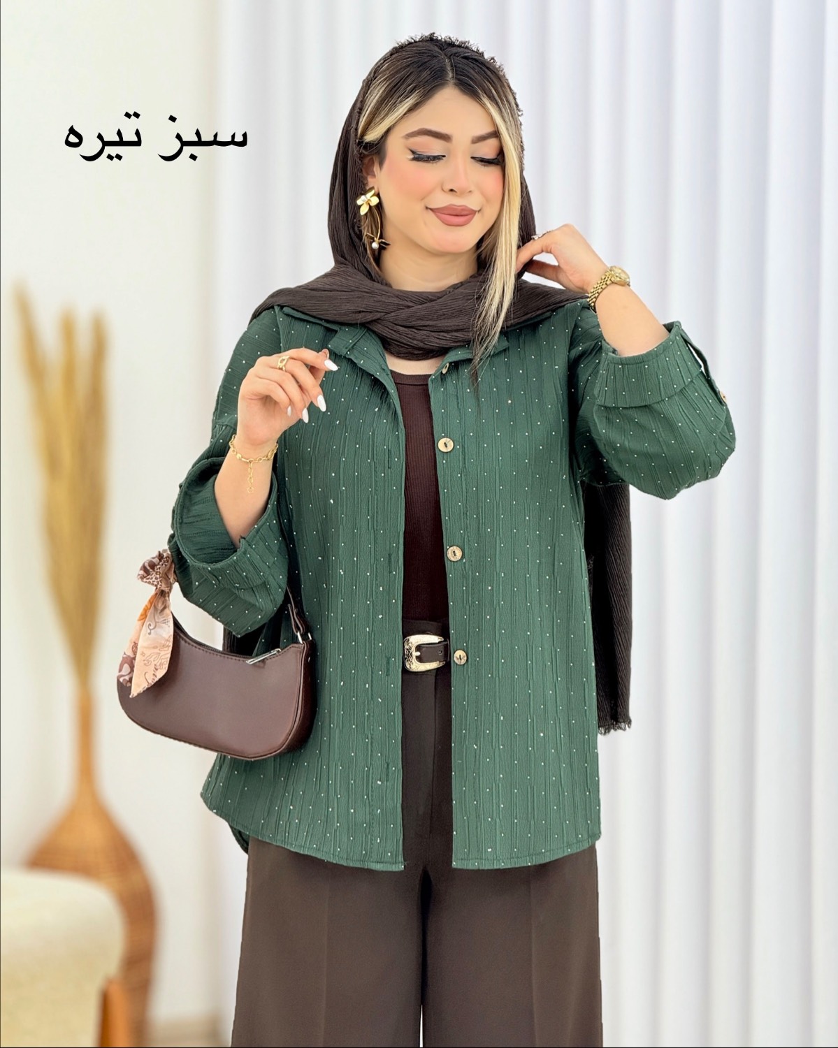 شومیز نگینی آستین پاگون‌دار کد i589