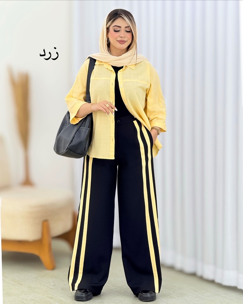 شومیز و شلوار دوخط آستین پاکتی کد i584