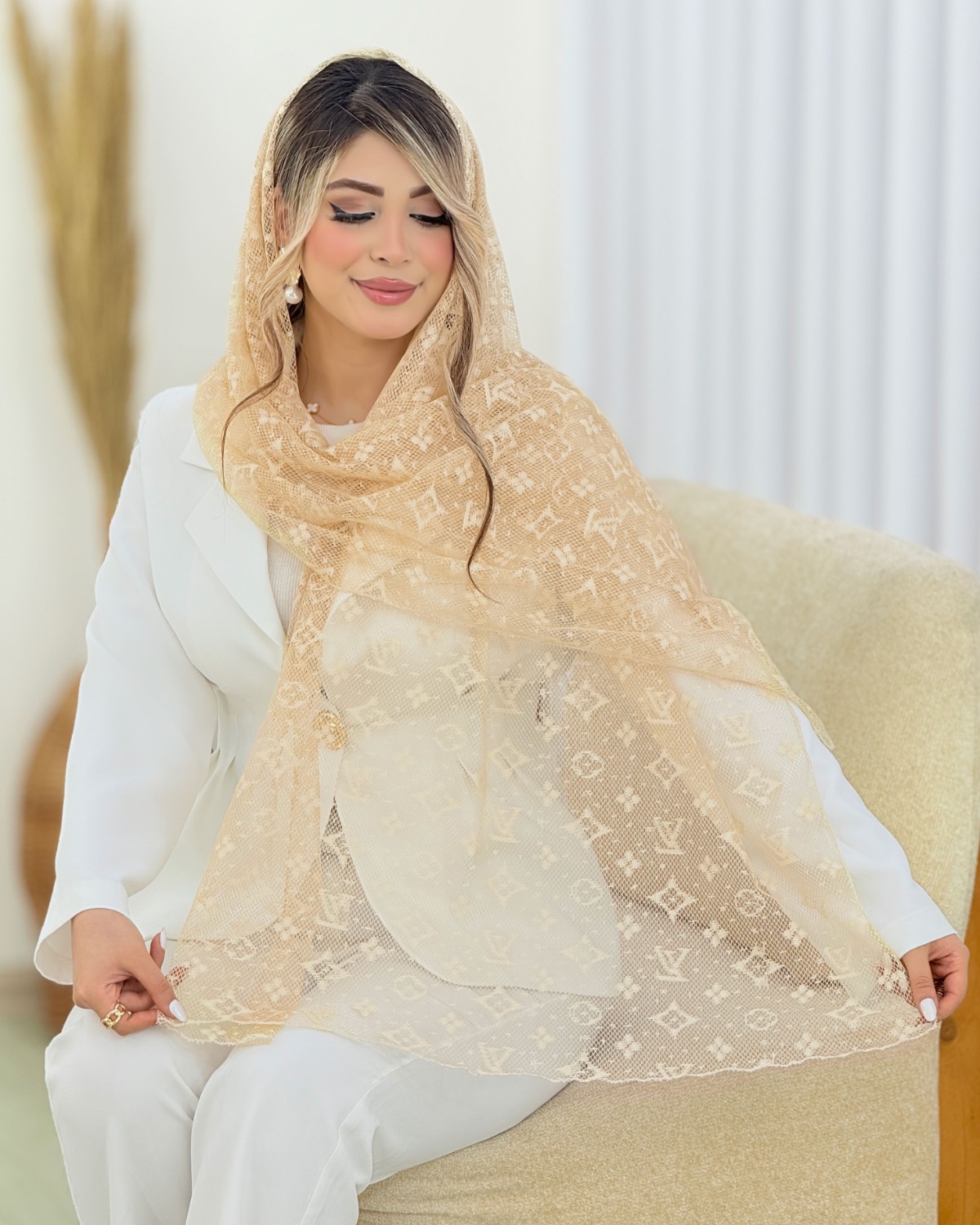 شال توری طرحدار دانتل کد i538