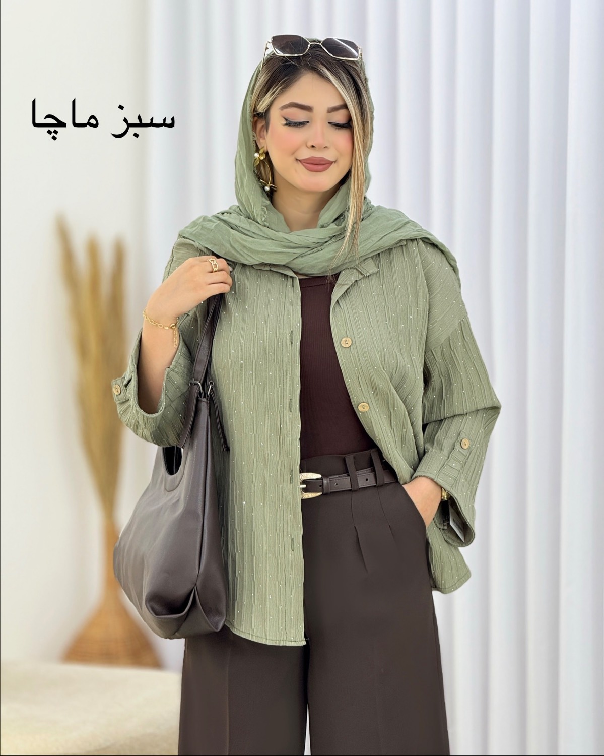شومیز نگینی آستین پاگون‌دار کد i589