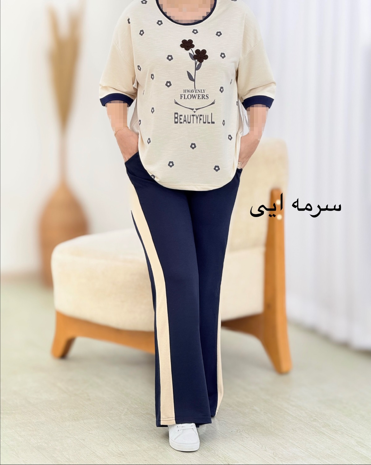 ست تیشرت شلوار نخی گل‌دار کد i632