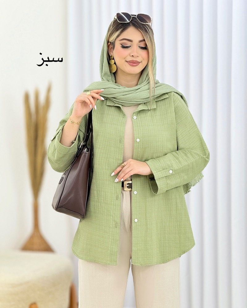 شومیز لینن آستین پاگون دار کد i610