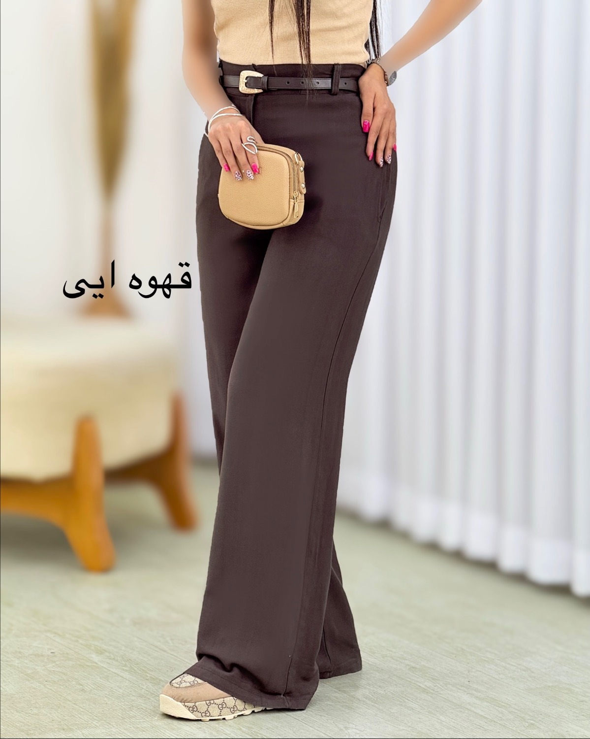 شلوار بگ کمرکش لینن کد i491