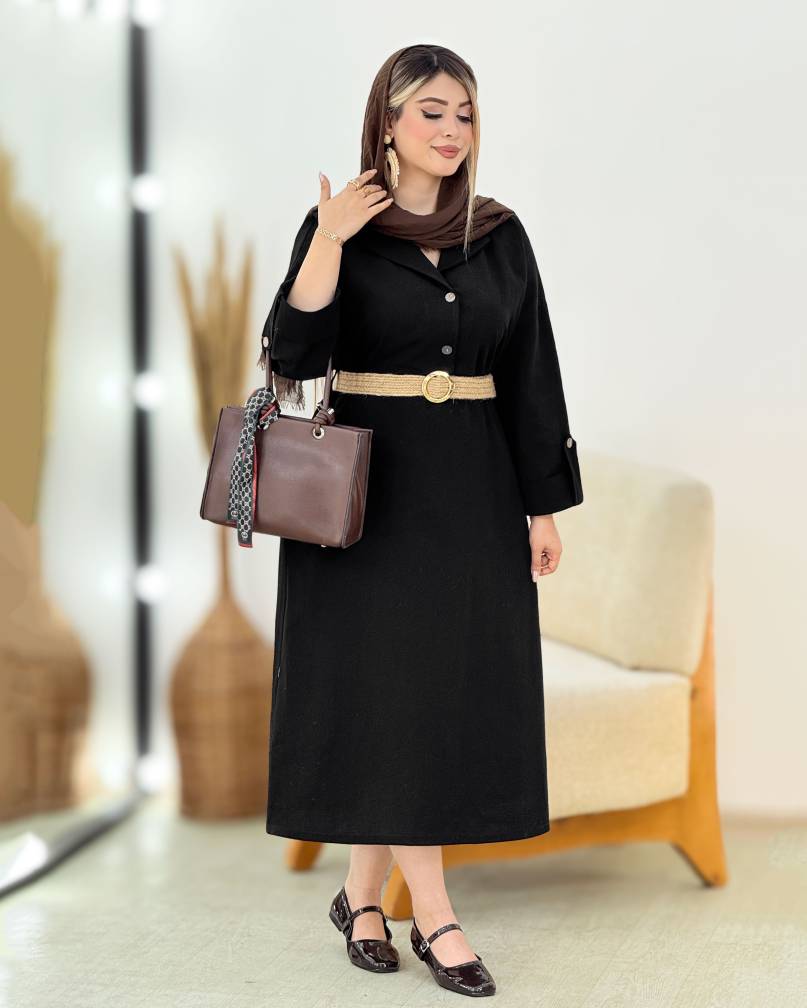 پیراهن کفتان جلو دکمه کمربنددار کد i447