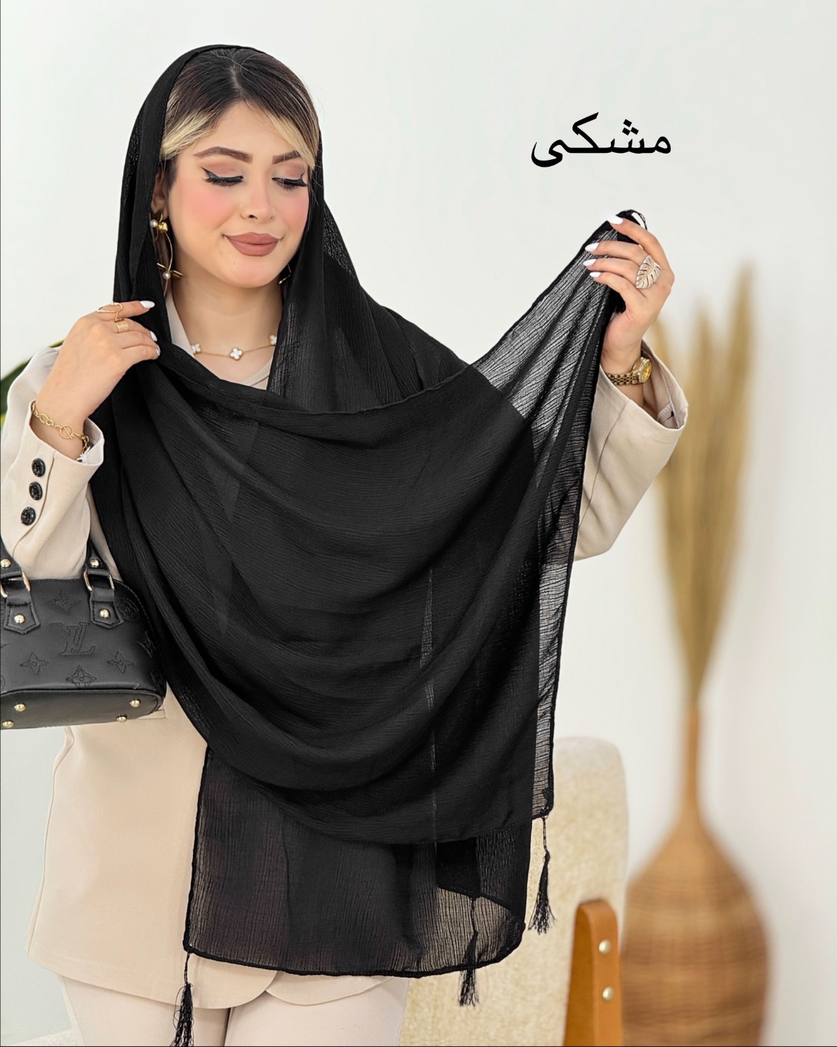 شال نخی منگوله‌دار رنگی کد i537