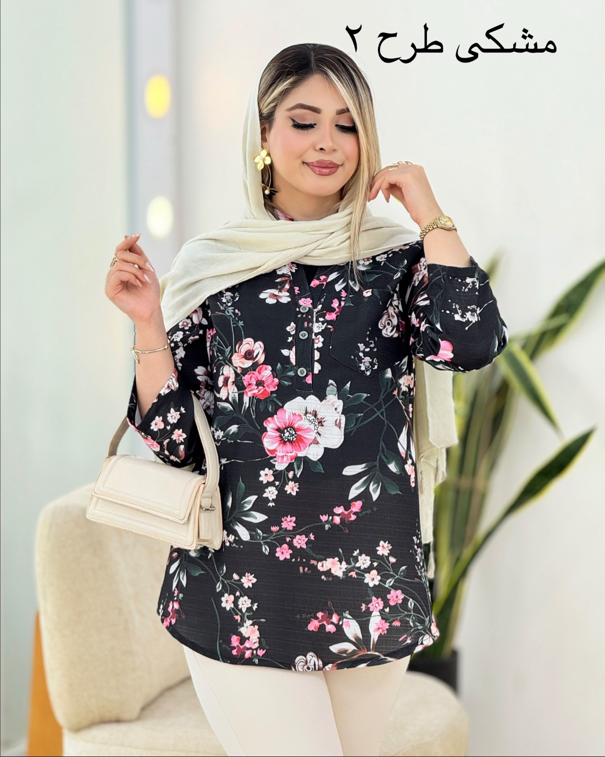 تونیک لینن گلدار تک جیب کد i349