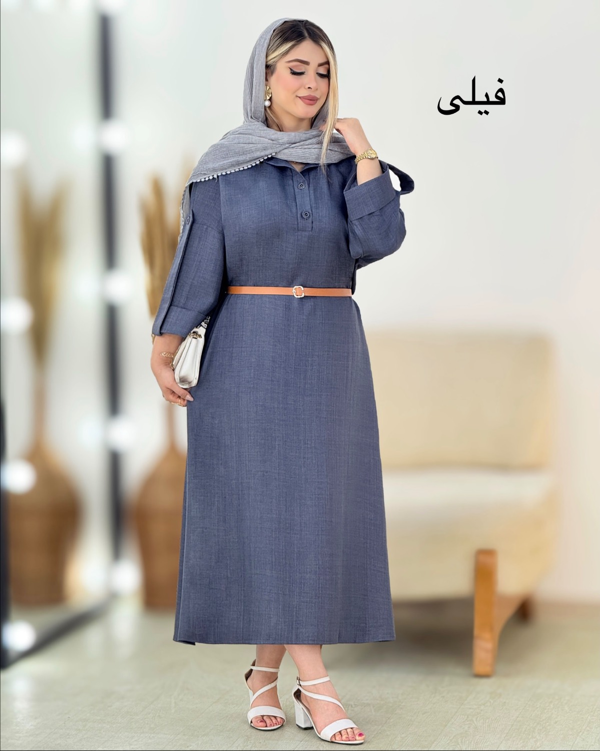 پیراهن آستین پاگون کمربنددار کد i423