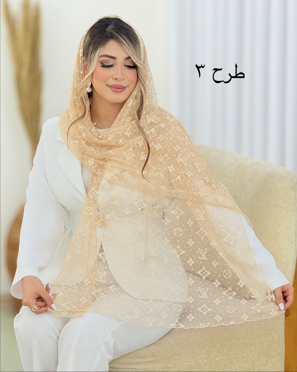 شال توری طرحدار دانتل کد i538