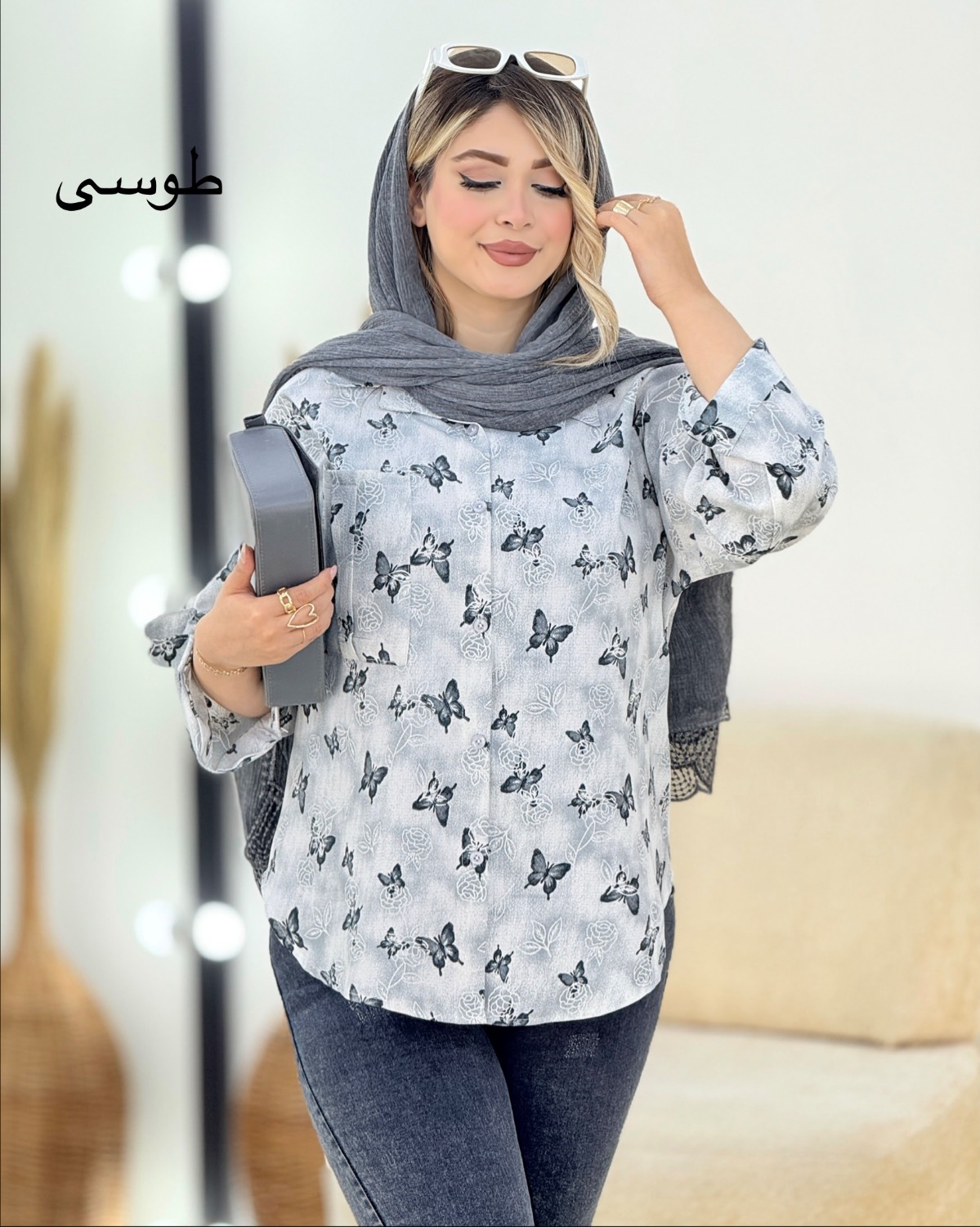 شومیز ینزی چاپی طرح پروانه کد i412