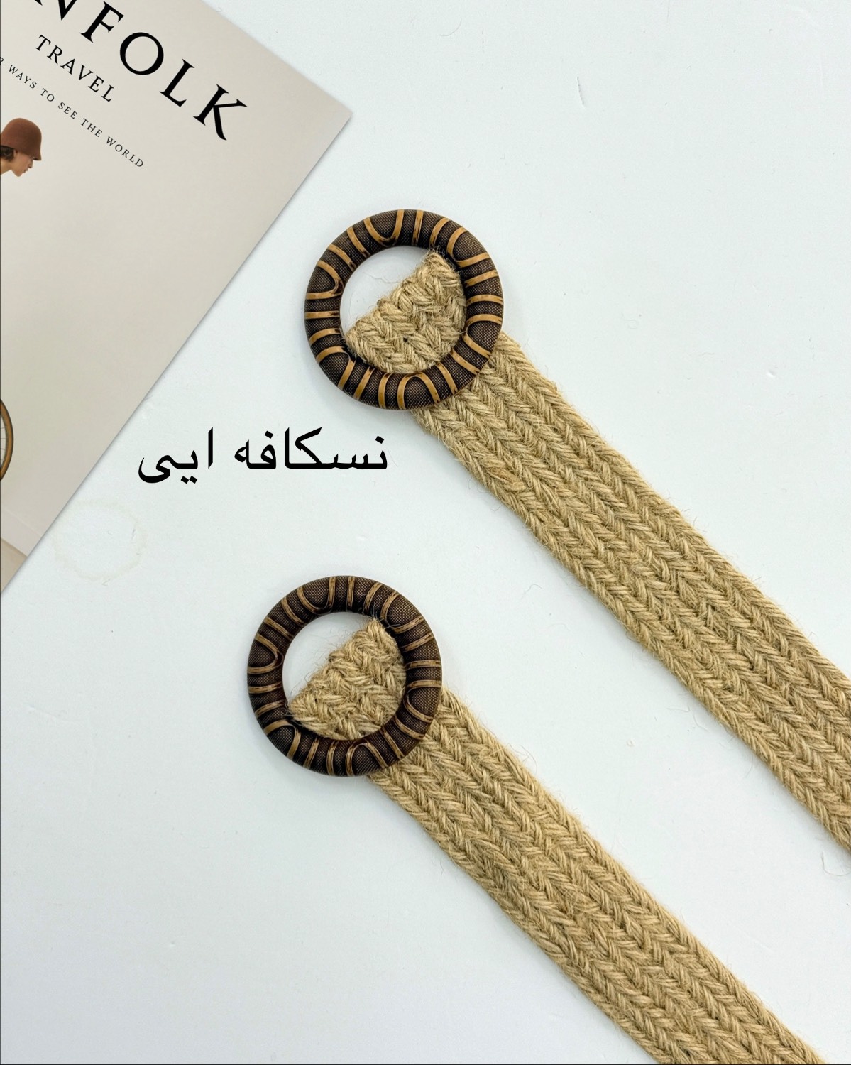 کمربند حصیری با سگک گرد چوبی کد i418
