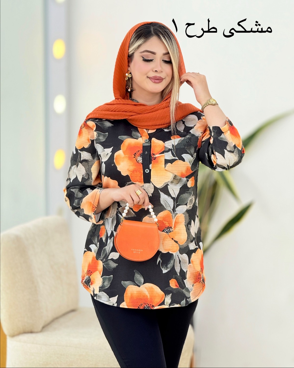تونیک لینن گلدار تک جیب کد i349