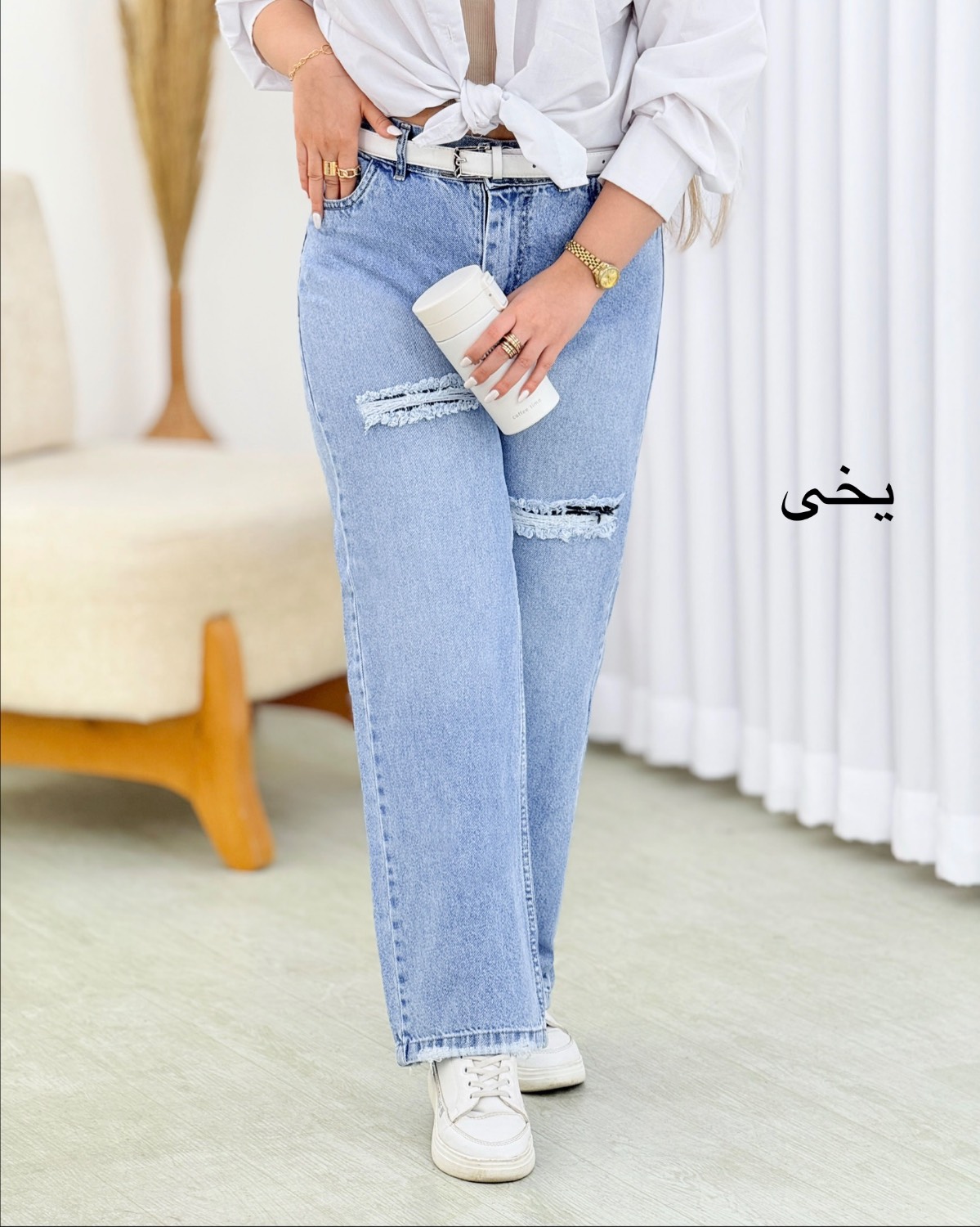شلوار جین یخی نیم بگ زاپدار کد i564