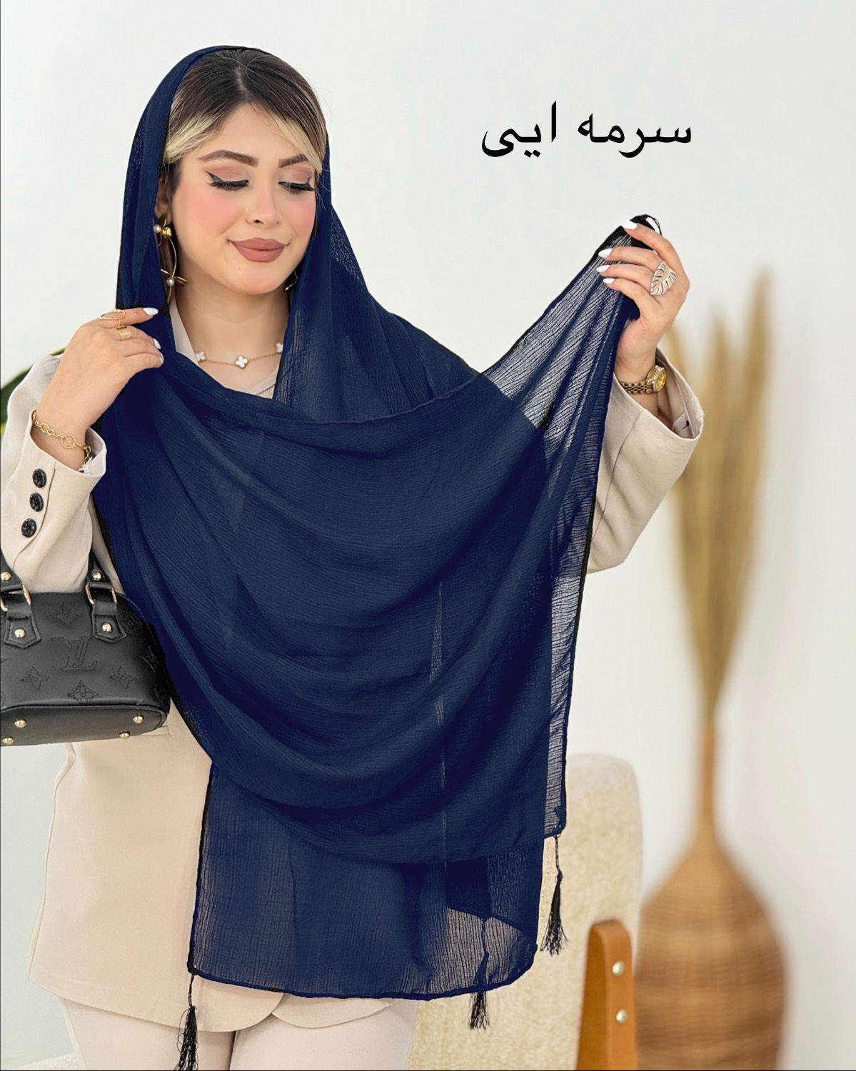 شال نخی منگوله‌دار رنگی کد i537