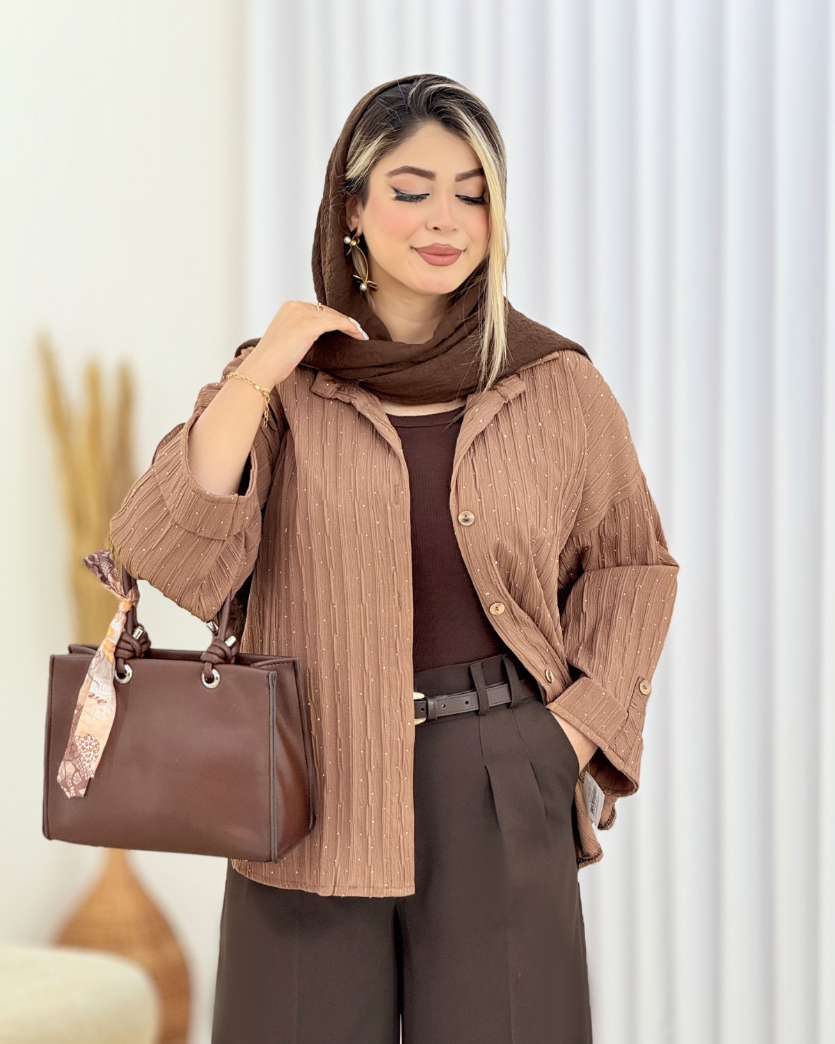 شومیز نگینی آستین پاگون‌دار کد i589