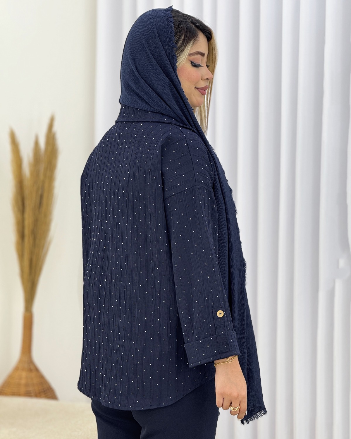 شومیز نگینی آستین پاگون‌دار کد i589