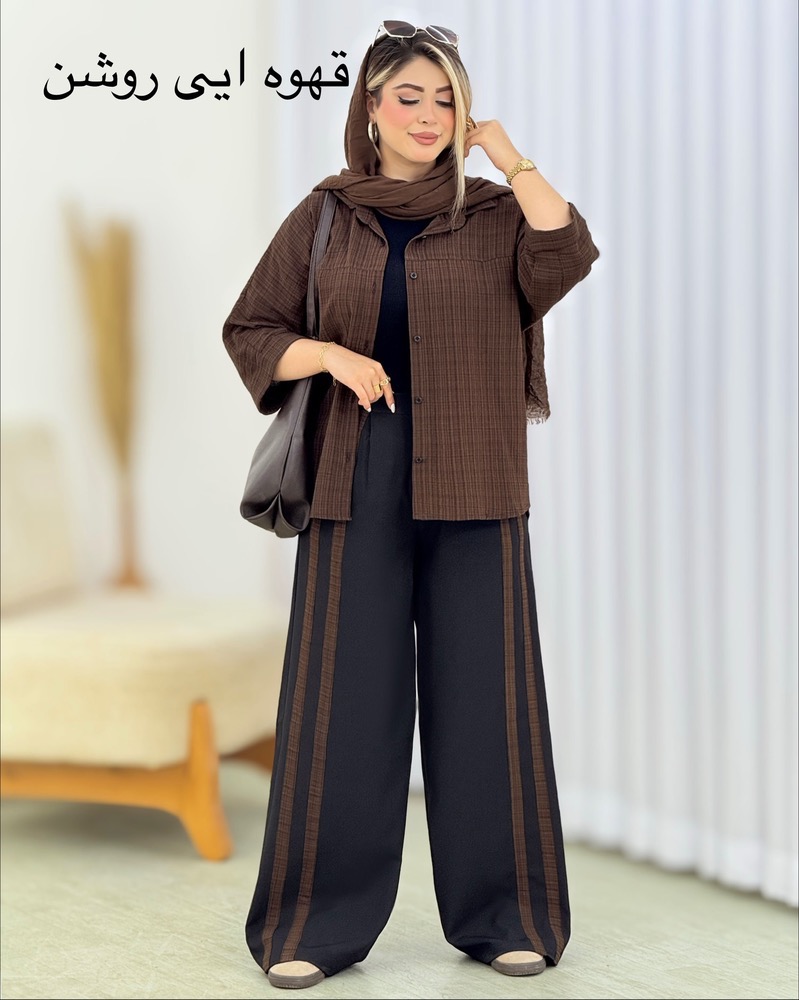 شومیز و شلوار دوخط آستین پاکتی کد i584