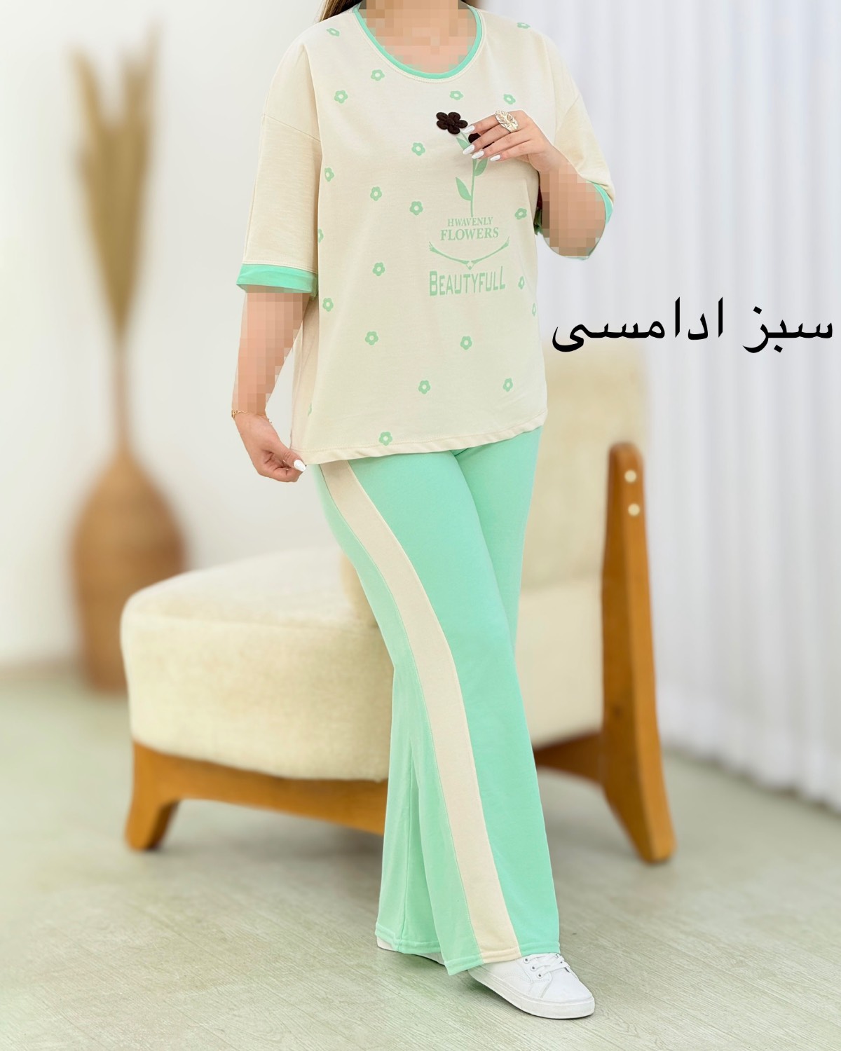 ست تیشرت شلوار نخی گل‌دار کد i632