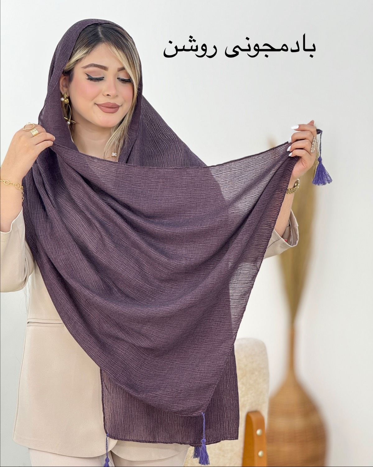 شال نخی منگوله‌دار رنگی کد i537