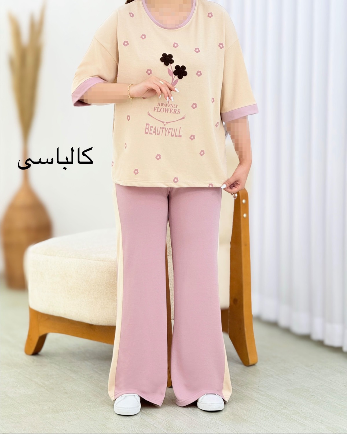 ست تیشرت شلوار نخی گل‌دار کد i632
