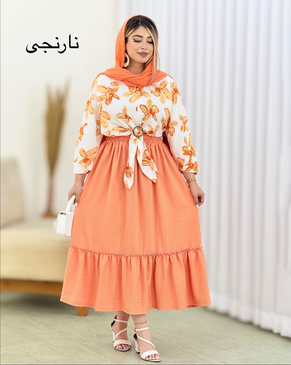 شومیز و دامن چین‌دار اطلس کد i599