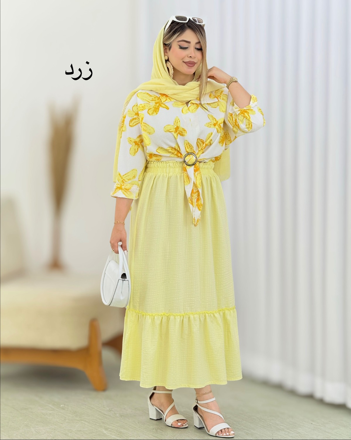شومیز و دامن چین‌دار اطلس کد i599