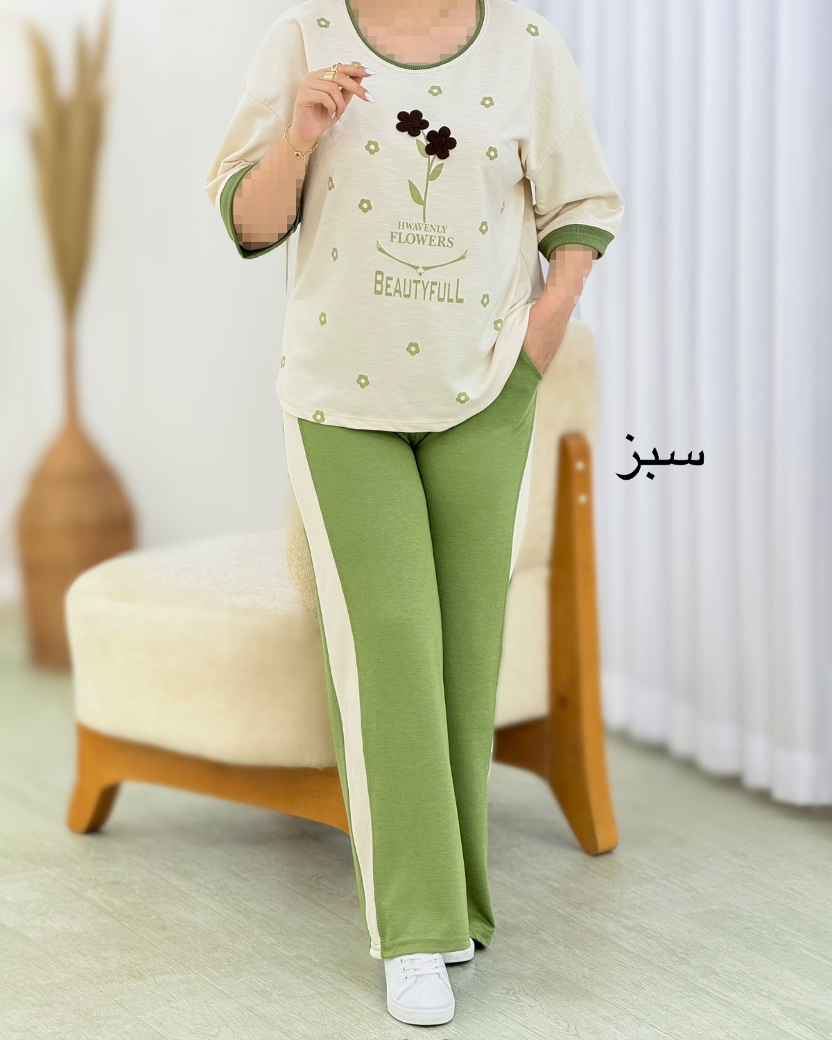 ست تیشرت شلوار نخی گل‌دار کد i632