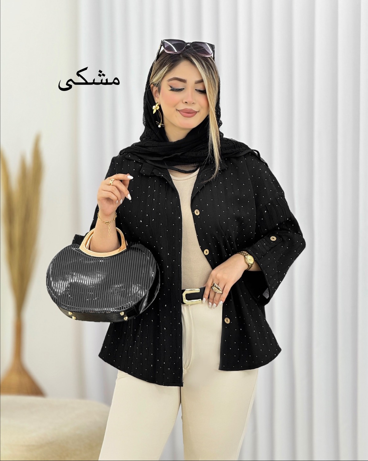 شومیز نگینی آستین پاگون‌دار کد i589